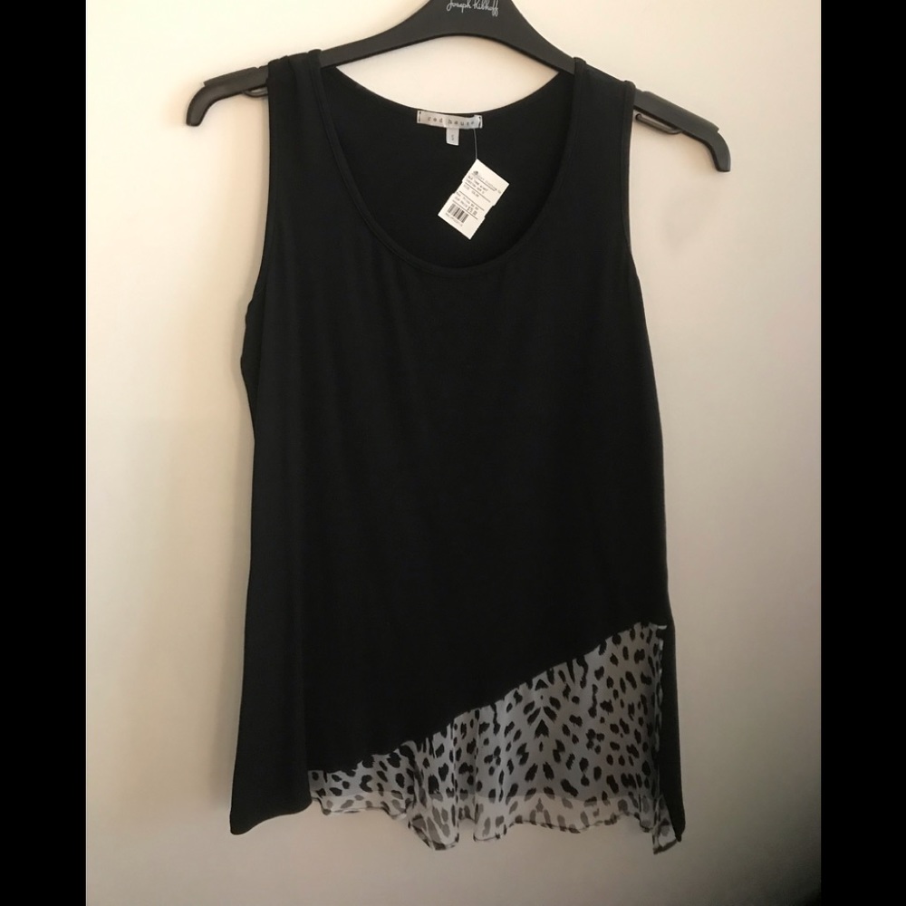 Red Haute Dressy Black Sleeveless Tank with Cheeta Print Silk Chiffon Trim - NWT